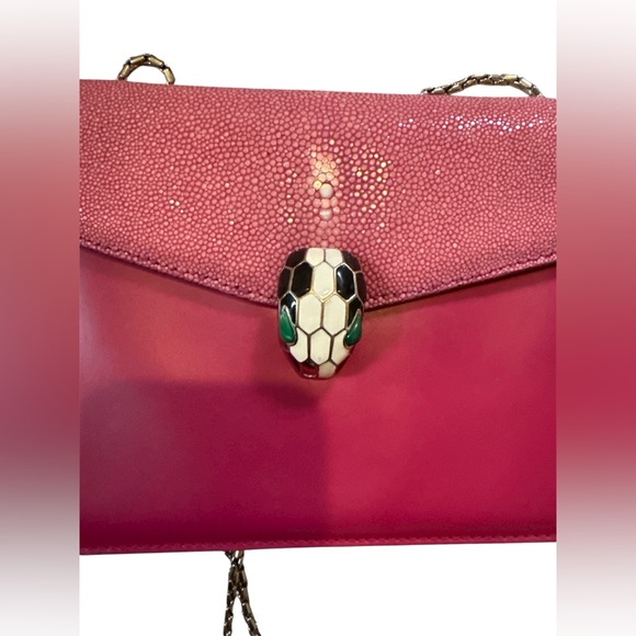 Bvlgari Pink Stingray Flap Leather Serpenti Forever Shoulder Bag - Picture 11 of 12